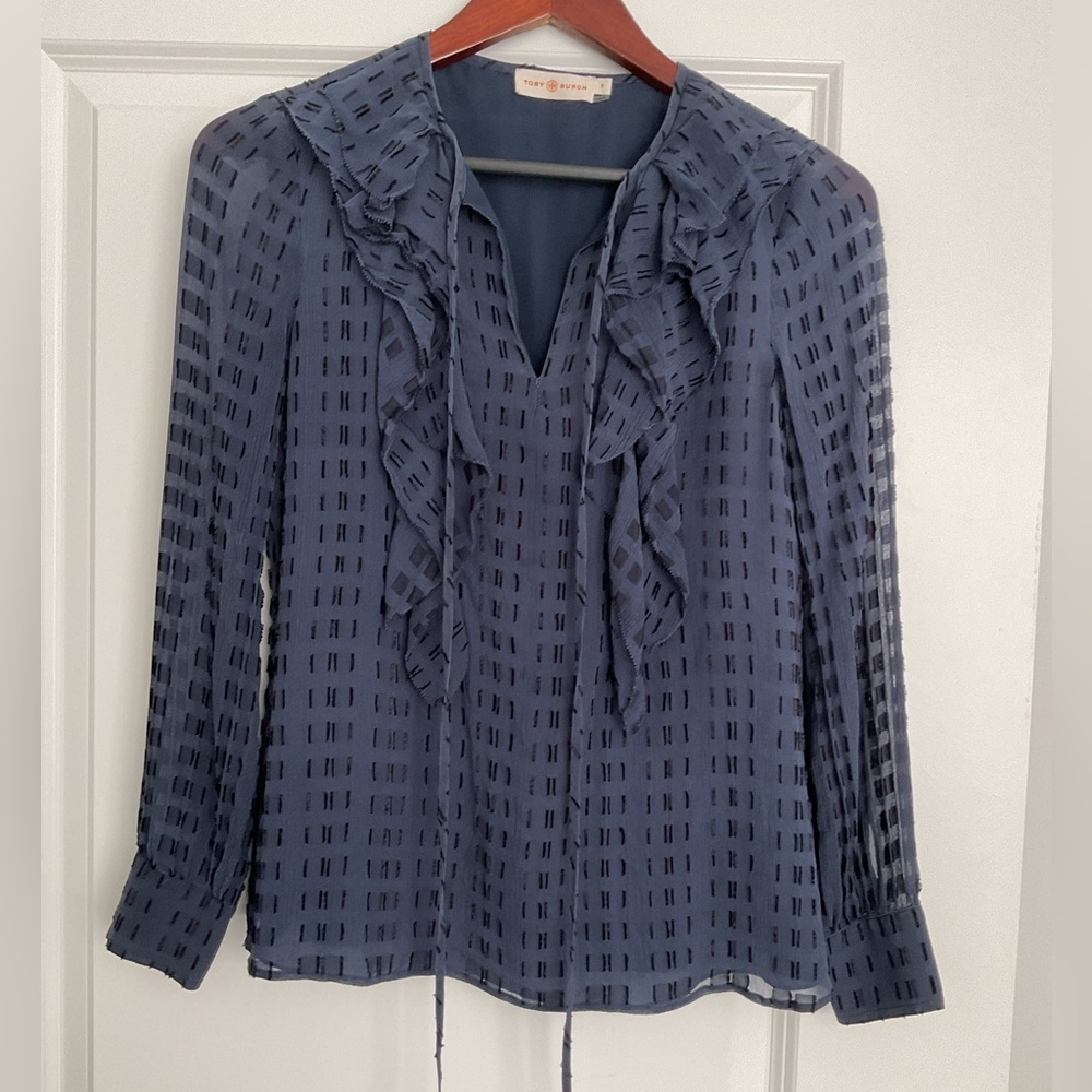 Tory Burch jasmine S.Navy  blue silk blend blouse